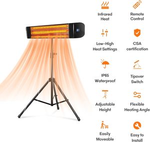 Chauffage infrarouge à quartz électrique portable autonome pour extérieur avec protection étanche et contre la surchauffe, contrôle numérique - Product Image 5
