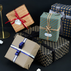 Wrapping <b>Paper</b> Gift <b>Paper</b> Dark Checkered Yellow Kraft Eco-friendly Simple Neutral <b>Pattern</b> Set For Craft Gift Packaging - Product Image 3
