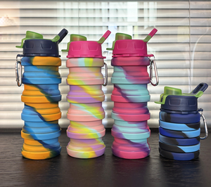 Botella de agua plegable de silicona de 500 ml, apta para alimentos, para deportes al aire libre, portátil, con tapa y pajita. - Product Image 3