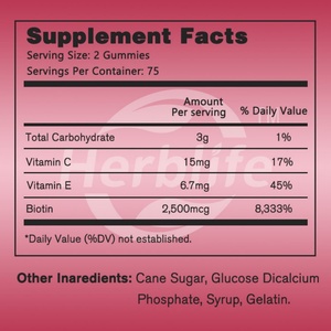 Vente Flash OEM - Personnalisable - Complément Vitaminique en Gummies pour Cheveux, Peau et Ongles avec Biotine, Favorise la Santé des Cheveux, de la Peau et des Ongles - Product Image 2