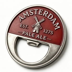 Abridor de Botellas Circular de Metal Plateado con Diseño de Cerveza Pale Ale de Ámsterdam, Recuerdo - Product Image 2