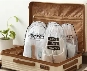 थोक जूता भंडारण बैग पारदर्शी-अनुकूलित लोगो पीवीसी निविड़ अंधकार पारदर्शी उपहार बैग drawstring धूल भंडारण जूते बैग के लिए यात्रा