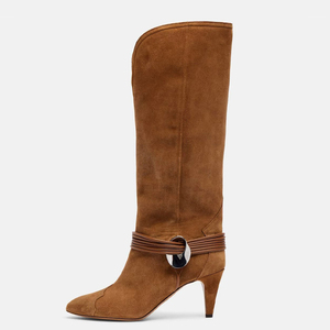 Large Size 46 Wide Fit Women's <b>Knee</b> <b>High</b> Boots Ladies Spike Heels Suede Shoes Pointed Toe on Long Booties - Product Image 3