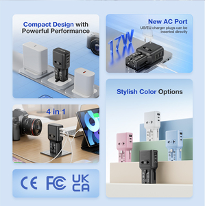 Wontravel New 17W 4 Ports AC Sockets Mini 2 TyepC 1USB Travel Adapter - Product Image 2