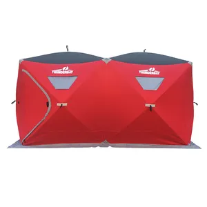 Tenda Memancing Es Pop-Up Portabel 6 Orang Tempat Penampungan Es dengan Tas dan Jangkar Es Merah, Kain Oxford Tahan Air