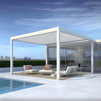 Pavillon de jardin de luxe de style européen avec toit à lames bioclimatiques en métal blanc minimaliste, résistant aux intempéries, 1 ensemble