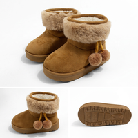 Bottes de neige en daim camel personnalisées pour filles, bottes à la mode pour enfants avec décoration de boules roses