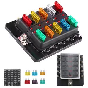Caixa de Fusíveis Automotiva 24V DC com 10 Vias e Indicador, Bloco de Fusíveis de 10 Circuitos Positivo e Negativo para Barcos e Automóveis - Product Image 1