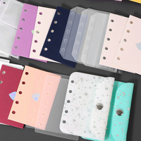 Porte-cartes transparent A7 en PVC Porte-clés Organisateur de pochettes à reliure laser 6 trous Fermeture à pression Porte-monnaie transparent Classeur de portefeuille