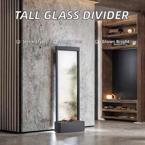 Tall Modern Metal Indoor Room Divider Panel with Water Fountain and Waterfall <b>Screens</b> LED Lights and Rocks - Product Image 2