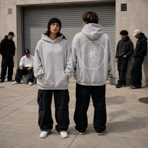 Sweat à capuche gris chiné personnalisé avec logo, pour hommes et femmes, coupe oversize, en molleton de coton épais, style streetwear, OEM, faible MOQ, motif étoile - Product Image 6