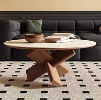 Table basse en bois et pierre de style Wabi-Sabi rétro, design pliable durable avec rangement pour les petits salons, meubles de maison
