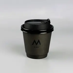 8oz 10oz 12oz 16oz 18oz 20oz PLA Disposable Double Wall Stamping Custom Logo All Black Hot Coffee Paper Cup