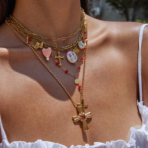 Chic Resort Style 18K Gold Stainless Steel Ceramic Pearl Cross <b>Angel</b> Pendant Necklace <b>Gift</b> Jewelry - Product Image 3