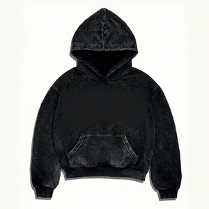 เสื้อฮู้ดดี้สีดำฟอกทรงโอเวอร์ไซส์สำหรับผู้ชาย สไตล์ลำลอง สตรีทแวร์ ผ้าฟลีซ 100% ผ้าฝ้าย พิมพ์ลายตัวอักษร สำหรับฤดูหนาว สามารถสั่งพิมพ์ลายได้ตามต้องการ - Product Image 1
