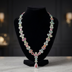 Collier de luxe en platine pour femme avec diamants fantaisie taille poire, bijoux de mariage - Product Image 3