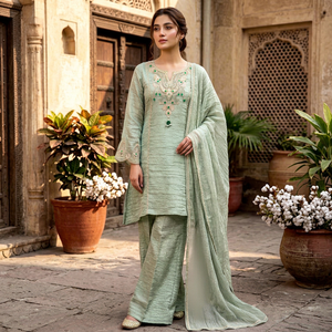 <b>Green</b> <b>Silk</b> Salwar Kameez Set Embroidered Dupatta Traditional Indian Pakistani Outfit for Wedding Party Women - Product Image 1