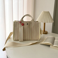 Sac fourre-tout tendance grande capacité, sac à documents en toile, sac bandoulière polyvalent, sac fourre-tout en toile de coton pour femme avec rayures