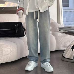 Jean en denim vintage délavé taille basse pour homme – Coupe droite ample et large, style américain décontracté, idéal printemps-été - Product Image 6