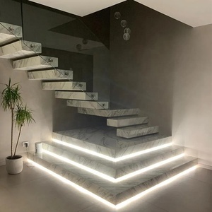 <span class=keywords><strong>บันได</strong></span>หินอ่อน Arabescato Corchia หรูหราทันสมัย แบบสั่งทำพิเศษ <span class=keywords><strong>บันได</strong></span>ตรงสีขาวสำหรับอพาร์ทเมนต์พื้นที่ขนาดเล็ก - Product Image 2