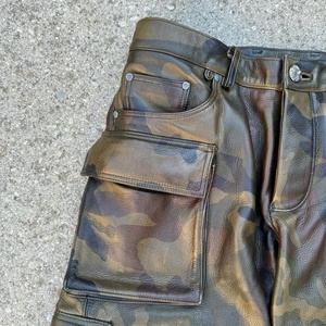 Topshow Garment Custom Vintage 6 PocketS Camo Genuine <b>Leather</b> Cargo <b>Shorts</b> <b>Men</b> - Product Image 3