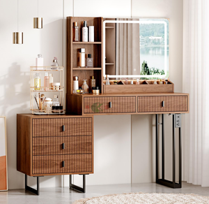 Table de toilette moderne en bois avec miroir et tiroirs, bureau de maquillage de luxe pour chambre à coucher - Product Image 4
