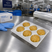 Plateau alimentaire en plastique thermoformé blanc jetable en PP à 6 cavités pour poissons et fruits de mer congelés, vente en gros