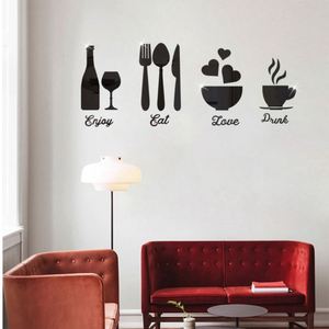 Acrylic Wine Glasses & Cutlery Set with 3D <b>Wall</b> <b>Stickers</b> Creative Self-Adhesive Mirror Decals for Living Room Dining Room <b>Decor</b> - Product Image 4