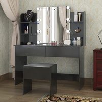 Coiffeuse moderne noire minimaliste personnalisée avec miroir éclairé, en bois MDF, pour chambre à coucher, table de maquillage, mobilier de salon de beauté