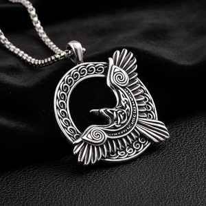 Collier pour homme Yunnique personnalisé en acier inoxydable, corbeau viking, nœud celtique, bicolore, mythologie nordique - Cadeau - Product Image 1