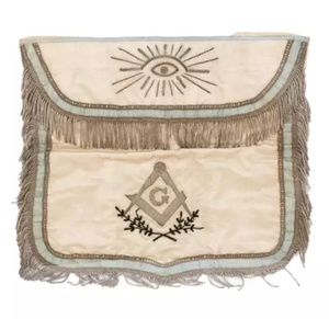 Delantal de cuero de tamaño personalizado Masonic Blue Lodge Master, insignias de logotipo de diseño 3D, patrón cuadrado bordado a mano, cosido magnético - Product Image 3