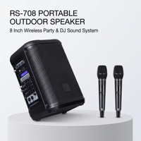 Haut-parleur portable d'extérieur OEM personnalisé RS-708, 8 pouces, sans fil, 2 microphones, karaoké, fête, DJ, caixa de som