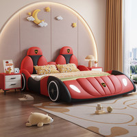 LED Lighted Lamborghini Race Car Bed for Boys Twin Size Yellow Kids Racing Car Bed with Headlights Upholstered Toddler Bed