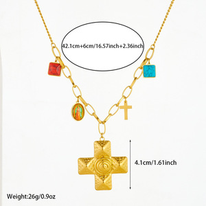Cross Shaped Spiral Geometric Pendant Irregular Chain Turquoise Necklace For Daily Wear - Product Image 4