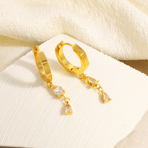 ต่างหูแฟชั่นทรงหยดน้ำ ชุบทอง 18k ประดับเพชรซิร์คอน เหมาะสำหรับใส่ทำงานหรือโอกาสอื่นๆ - Product Image 4