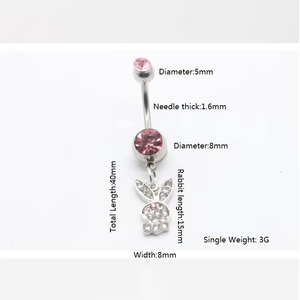 ห่วงเจาะสะดือรูปกระต่ายสีชมพูขนาดเล็กทำจากสเตนเลสสตีลใช้ทางการแพทย์ห้อยจิวเวลรี่ - Product Image 3