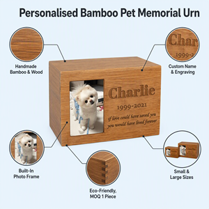 Urne funéraire artisanale en bambou QM QM-06 pour animaux de compagnie, boîte à cendres commémorative personnalisée, écologique, pour chiens/chats et petits animaux, souvenir carré - Product Image 2