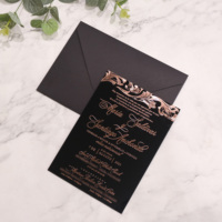 Estampado en caliente de acrílico negro en tarjetas de menú de oro rosa 5*7 pulgadas Tarjeta de invitación de boda de estilo elegante con sobre