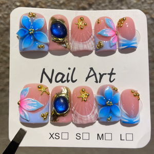 TSZS - <span class=keywords><strong>Uñas</strong></span> Postizas Acrílicas Reutilizables con Diseño de Flores 3D de <span class=keywords><strong>Verano</strong></span>, Estilo Dulce y Moderno, Forma de Pico de Pato, para Mujer - Product Image 5