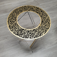Guangdong usine acrylique personnalisé moderne clair rond carré acrylique pliable Table plateau café avec décoration en or