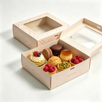 Boîte en papier kraft à couvercle rabattable avec fenêtre en PVC, imprimé géométrique, pour gâteaux de célébration – Vente directe usine