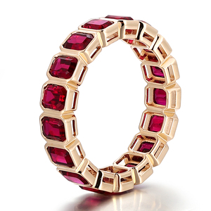 <span class=keywords><strong>Anelli</strong></span> Eternity <span class=keywords><strong>con</strong></span> Rubino Sintetico, Taglio Smeraldo 3*5mm, in Oro Giallo 10k, Regalo Perfetto per Anniversario - Product Image 2