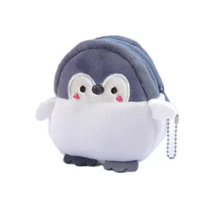 Botu 3D Lovely Cartoon Penguin Soft Plush Coin Purse Anti-Lost Earphone Money Bag Key Chain Storage Bags Promotional Gift Wallet