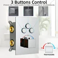 Robinet mitigeur thermostatique de bain-douche en laiton chromé poli avec cartouche céramique, mural 10 pouces avec vanne 3 voies pour distributeurs