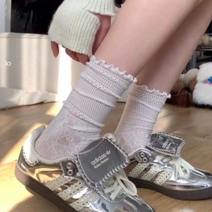 <b>White</b> <b>Lace</b> Mid-Calf Socks Women Thin Sweat-Absorbent Openwork Design Spring Summer JK Style - Product Image 2