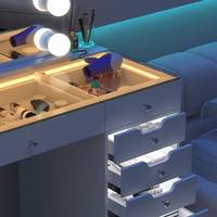 Mobilier de chambre à coucher moderne Commode de maquillage à lumière LED Table de toilette de bureau transparente à 13 tiroirs avec station de charge