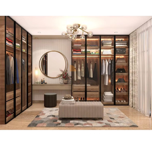 Phong cách thanh lịch nhà khách sạn nội thất phòng ngủ thiết kế hiện đại nhôm hồ sơ khung cửa kính góc tủ quần áo - Product Image 1