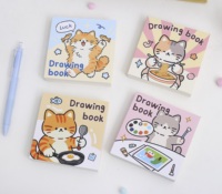 Carnet de dessin mini carré mignon 2026, 80 feuilles, motif chat de dessin animé, bloc-notes de poche portable pour enfants, idéal comme cadeau pour étudiants
