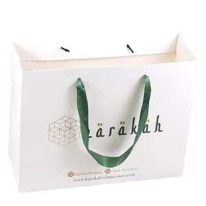 Free design thick heavy duty hard paper bag with flat ribbon handle customized brand paper bags for gift