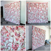 Décoration de toile de fond de mariage : Murs floraux enroulables en tissu de soie artificielle, roses artificielles, rose pâle et blanc